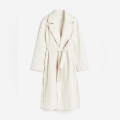 H&M | Jackets & Coats | Hm Tie Belt Coat | Poshmark Elegant Neutral Outerwear For Daywear, Elegant H&m Outerwear For Fall, Elegant H&m Fall Outerwear, H&m White Outerwear For Work, H&m White Outerwear For Fall, H&m Beige Outerwear For Spring, White H&m Outerwear For Work, White H&m Outerwear For Fall, White Outerwear With Lapel Collar For Daywear