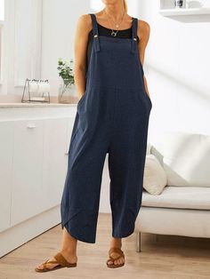 Straps Plus Size Jumpsuits with Pockets Terry Romper, Women Jumpsuit, Pocket Jumpsuit, Loose Jumpsuit, Cotton Romper, Plus Size Jumpsuit, Casual Jumpsuit, Jumpsuit Fashion, Sleeveless Jumpsuits