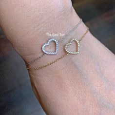 "Thank you for coming in! Spectacular 14K solid yellow gold diamond bracelet with a delicate Diamond Pavé LOVE heart in the center! The 100% natural Diamond totaling 0.12 carat, high quality F-G color, VS-SI clarity. It looks much much nicer in person!  Stamped \"14K 0.12\"! DIMENSION of the diamond center: 10.2mmx10.8mm Total Weight: Appr. 1.2 grams MATERIAL: 14K Solid Yellow Gold, GENUINE NATURAL DIAMOND" Gold Diamond Bracelet, Bracelets Gold Diamond, Solid Yellow, Pave Diamonds, Yellow White, Diamond Bracelet, Charm Necklace, Natural Diamonds, Gold Diamond