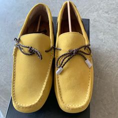 I Am Selling A Brand New Pair Of Alfani Trevor Yellow Driving Shoes. Sz 10 Never Worn Casual Suede Boat Shoes With Flat Heel, Casual Suede Boat Shoes For Spring, Casual Flat Suede Leather Shoes, Spring Suede Boat Shoes With Round Toe, Casual Suede Slip-on Boat Shoes, Casual Flat Heel Boat Shoes For Fall, Casual Boat Shoes With Flat Heel For Fall, Casual Fall Boat Shoes, Casual Leather Shoes With Branded Insole For Spring