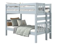 a white bunk bed sitting next to a pillow