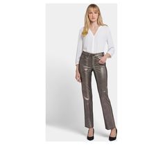 NYDJ s Copper Snake Coated Marilyn straight jeans feature a curve-sculpting, figure-elongating silhouette that pairs seamlessly with your favorite tops for both everyday and special occasions. From NYDJ. Metallic Stretch Full-length Leggings, Straight Jeans, Special Occasion, Copper, Pants