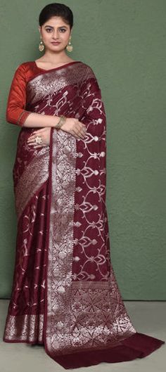 Red and Maroon color Saree in Banarasi Silk fabric with Weaving, Zari work Designer Red Blouse Piece With Zari Weaving, Red Designer Saree For Eid, Red Self Design Dola Silk Saree, Red Dola Silk Blouse Piece With Zari Weaving, Designer Red Dupatta With Zari Weaving, Red Dola Silk Traditional Wear With Zari Weaving, Red Dola Silk Saree With Traditional Patterns, Blouse Pictures, Reception Lehenga