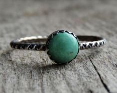 Turquoise & Sterling Silver Stacking Ring Serrated Bezel | Etsy Engagement Ring Boho, Resize Ring, Bezel Engagement Ring, Sterling Silver Stacking Rings, Silver Stacking Rings, Kingman Turquoise, Ring Boho, Stacking Ring, Stackable Rings