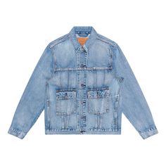 Levis Men's Blue Jacket Relaxed Fit Medium Wash Denim Jacket For Streetwear, Casual Selvedge Denim Jacket In Denim Blue, Spring Denim Outerwear With Selvedge Detail, Spring Selvedge Denim Outerwear, Dark Wash Denim Jacket With Patch Pockets For Streetwear, Selvedge Denim Jacket For Streetwear, Casual Selvedge Denim Jacket In Relaxed Fit, Recycled Denim Outerwear For Spring Streetwear, Casual Selvedge Denim Jacket For Streetwear