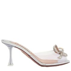 Aquazzura Ladies Sandals. SKU: CCBMIDM0-SPP-CCC.Color: Silver. Shoe Style: Slip-On. Vamp Style: Slip-on. SoleMaterial: Leather. Aquazzura Carrie Crystal-Embellished Bow Mules. The Carrie mules feature a PVC upper, a leather sole, a crystal-embellished bow on the vamp, a leather footbed, an almond toe, and a transparent heel, all in a slip-on style. Made in Italy. Please visit the brand website for sizing information. Size: one size.  Gender: female.  Age Group: adult. Vamp Style, Silver Shoe, Bow Mules, Transparent Heels, Ladies Sandals, Brand Website, The Vamps, Shoe Style, Gender Female