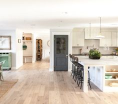 the kitchen is clean and ready to be used as a dining room or family room