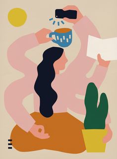 an image of a woman holding a cactus in her hand with the caption'colorful & native illustrations by annna koveses '