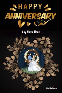 a happy anniversary card with an image of a bride and groom