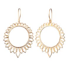 Gold Earrings - These vermeil earrings have a satin finish and are shaped like the sun.  There is a slight texture on their surface to add interest.<br><br>Because these are vermeil, no care is needed. Elegant Sunburst Earrings As A Gift, Gold Sunburst Earrings With Sun Design, Gold Sunburst Earrings For Gift, Gold Drop Earrings With Sun Design, Gold Jewelry With Sun Design Drop Earrings, Elegant Sun Design Earrings As Gift, Elegant Sunburst Jewelry With Sun Design, Elegant Sun Design Drop Earrings, Elegant Gold Earrings With Sun Design