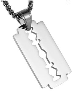 "❄ This punk rock razor is a great option for men who wear jewelry.  ❄ On a 22+2 inch chain, this stainless steel heavy metal charm is safe yet edgy. ❄ Metal: Stainless Steel is robust and will not tarnish or rust easily, it is easy to maintain and ideal for long-lasting jewelry designs ❄ Pendant size(Approx) : 3.7 x 2.0 cm / 1.45 x 0.78 inch ❄ Chain: 22\" + 2 inches chain extender. 3.0 mm Wide Link Chain. 🎁 Makes the ideal gift for your special guy, family member, close friend for birthdays, Christmas, graduation or Halloween." Razor Necklace, Hip Hop Necklace, Dog Tag Pendant, Razor Blade, Pretty Pendant, Chain Extenders, Metal Charm, Dog Tag, Beautiful Gift Boxes