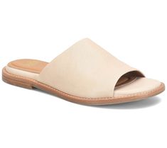 Cool, casual, and comfortable, these sandals exude easygoing vibes and offer slip-on ease. From Sofft. Summer Slip-on Mules With Arch Support, Modern Slip-on Summer Flats, Cushioned Mules For Everyday Spring Wear, Chic Slip-on Sandals With Arch Support, Summer Slides With Ortholite Insole And Slip-on Fit, Comfortable Open Toe Flats For Spring, Comfortable Spring Mules With Arch Support, Casual Leather Footbed Slip-on Sandals, Comfortable Slip-on Sandals