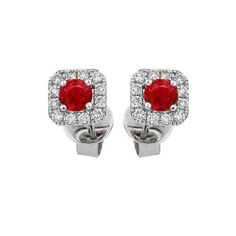 Diamond Earrings Studs Round, Halo Earrings, Halo Earrings Studs, Round Diamond Engagement Rings, White Gold Diamond Rings, Ruby Diamond, Red Ruby, Diamond Stud, Gold Diamond Rings