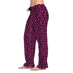 Cute pink and black Cheetah Print PJ pants. .: 100% polyester. Light, soft, and silky fabric. Not your typical PJ Pants. .: Light fabric (6 oz/yd² (203 g/m .: Relaxed comfort fit .: Back elastic and black drawstring tie .: Sewn-in care label Leopard Print Loungewear Bottoms, Leopard Print Long Pants For Loungewear, Casual Leopard Print Sleepwear For Loungewear, Leopard Print Loungewear Pants With Elastic Waistband, Black Elastic Waistband Pants For Sleepover, Black Pants With Elastic Waistband For Sleepover, Stretch Leopard Print Pants For Loungewear, Black Bottoms For Sleepover, Casual Black Pants For Pajama Party