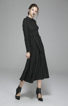 Black linen dress woman long sleeve dress custom made day dress 1405# – XiaoLizi Elegant Long Sleeve Buttoned Dress, Elegant Long Sleeve Dress With Buttons, Chic Long Sleeve Belted Dress, Elegant Long Sleeve Midi Dress With Buttons, Elegant Fitted Long Sleeve Dress With Buttons, Solid Long Sleeve Belted Maxi Dress, Belted Long Sleeve Maxi Dress For Evening, Chic Long Sleeve Button Maxi Dress, Long Sleeve Belted Maxi Dress For Evening