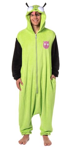 PRICES MAY VARY. Embody Gir's Playful Spirit: Transform into the lovable robot Gir with this hooded union suit, complete with 3-D eyes, ears, tongue, and embroidered nose, capturing every detail of the iconic character. Premium Quality Construction: Made from soft, high-quality polyester fabric, this union suit offers a luxurious feel against your skin, ensuring a comfortable and cozy fit all night long. For visual reference our model is 5 feet and 10 inches tall and is wearing a size S/M. For b Visual Reference, Hood Design, Union Suit, Character Costume, Baby Words, Costume Parties, Invader Zim, Patch Design, Cozy Fits