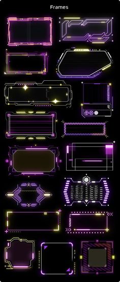 a bunch of different types of neon lights on a black background with the words frames above them