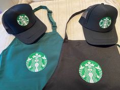 Kids and Adults Unisex Costume Apron and Hat Sets.  choose from adults size apron or kids size apron.  Black or Green apron with starbucks logo. choose your hat only or as a set. all hats are black with glitter starbucks logo or regular logo with no glitter. aprons also come either with or without glitter logo. i am very flexible so please message me with any questions. Black Apron Has No Pocket  Green Apron pockets Starbucks Barista Outfit, Barista Outfit, Barista Outfits, Black With Glitter, Green Apron, Starbucks Barista, Black Apron, Kids Dress Up, Starbucks Logo