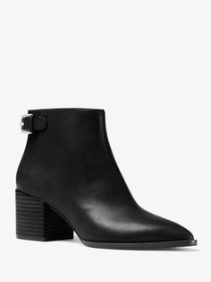 Michael Kors Women's Saylor Leather Ankle Boot Black 40T5SYMEEL. Heel Type, Michael Kors Shoes, Michael Kors Black, Black Ankle Boots, Leather Ankle Boots, Black Boots, Bootie Boots, Heel Height, Ankle Boot