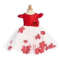 This Kids Dress Features Beautiful Flower Petal Accents Throughout The Skirt, With Back Zipper Closure And Tie For Better Fitting. Spring Flower Tutu Dress For Dress-up, Spring Flower Tutu Dress, Red Ruffled Tutu Dress For Summer, Red Ruffled Tutu Dress For Spring, White Short Sleeve Tutu Dress For Summer, Cute Red Princess Dress For Spring, White Short Sleeve Summer Tutu Dress, Summer White Short Sleeve Tutu Dress, Summer Red Tutu Dress For Dress-up