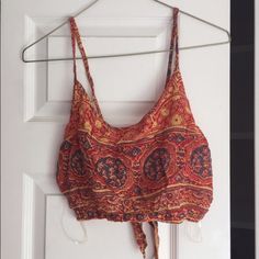 Never Worn. Brand New. Summer Bohemian Orange Crop Top, Casual Printed Crop Top For Beach, Casual Yellow Crop Top With Floral Print, Casual Orange Crop Top For Vacation, Casual Yellow Crop Top For Vacation, Casual Multicolor Printed Crop Top, Casual Orange Crop Top For Beach Season, Casual Printed Crop Top For Beach Season, Heart Top