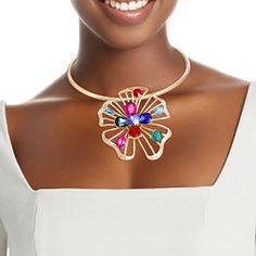 Gold Multi Crystal Flower Set Multicolor Flower Shape Jewelry For Party, Multicolor Flower Shape Party Jewelry, Multicolor Party Jewelry With Flower Shape, Multicolor Flower Decorated Jewelry For Party, Elegant Multicolor Flower Decorated Jewelry, Elegant Multicolor Flower Shaped Necklace, Multicolor Flower Choker As Gift, Lobster Jewelry, Head Chain