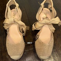 New, Never Been Worn Espadrilles From Zara. Casual Lace-up Wedge Sandals With Woven Sole, Casual Straw Espadrilles With Ankle Strap, Spring Day Out Ankle Strap Espadrilles, Spring Ankle Strap Espadrilles For Day Out, Casual Ankle Strap Espadrilles For Vacation, Casual Beige Lace-up Heels, Beige Wedge Heel Espadrilles For Spring, Beige Wedge Sandals For Spring Outings, Casual Ankle Strap Espadrilles For Spring