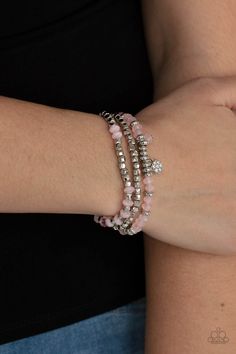 Paparazzi Glacial Glimmer Pink Stretch Bracelet Paparazzi Jewelry Images, Cube Beads, Purple Bracelet, Silver Frames, Purple Crystal, Paparazzi Accessories, Blue Gems, White Rhinestone, Purple Crystals