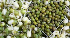 peas and sprouts are arranged in a heart shape