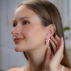 "Very romantic crystal bridal stud earrings. Gorgeous crystal wedding earrings for bride or bridesmaids. Matching necklace and bracelet will complete your bridal jewelry set. This wedding jewelry set is available in silver, gold or pink gold(rose gold) color to match your dress. They measure about 1 1/4\" long and 1/2\" wide. Matching regular bracelet is measuring: 7\" long and 1/4\" wide or adjustable bracelet option is available as well to fit a larger or smaller wrist. High quality guaranteed Elegant Diamond White Flower Earrings For Wedding, Cubic Zirconia Dangle Flower Earrings For Wedding, Glamorous Wedding Flower Earrings For Pierced Ears, White Jewelry Sets For Wedding, Teardrop Cluster Earrings For Wedding, White Crystal Earrings With Elegant Design For Party, Elegant Crystal Flower Earrings Gift, Delicate Diamond White Earrings For Wedding, Glamorous Crystal Flower Earrings For Wedding