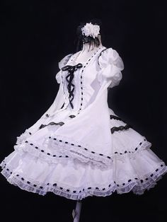 This price includes a dress, a headpiece and a pair of socks.  Transform into your favorite Shugo Chara character with this stunning Tsukiyomi Utau White Jacquard Dress! Perfect for cosplay events, this lolita-style costume captures the essence of the character's elegant and stylish look. Made with high-quality materials and intricate detailing, this dress is a must-have for any Shugo Chara fan looking to bring their favorite character to life. Embrace the magic of transformation and stand out i Gothic Style Ruffle Cosplay Costume For Halloween, White Harajuku Dress For Halloween, Gothic Victorian Dress With Ruffles For Cosplay, Horror Punk Fashion, Gothic Ruffled Dress For Cosplay, Gothic Ruffled Cosplay Costume, White Jacquard Dress, Beautiful Cosplay, Cute White Tops