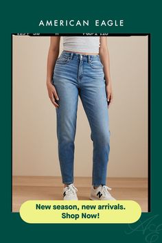 Stretch | Mid-weight structured denim with just enough stretch for everyday comfort/True jean-like fabric that holds its shape/An average of 2 recycled bottles used per jean! True Jeans, Mom Jean, Recycled Bottles, Women's Jeans, American Eagle Outfitters, Mom Jeans, American Eagle, Women Jeans, Shop Now