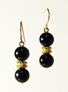 Black Onyx 14K gold-filled earrings are hypoallergenic and lightweight.  Earrings are packaged in free gold-foil gift box. Elegant Cadmium-free Yellow Gold Earrings, Gold Onyx Earrings For Pierced Ears, Classic Onyx Earrings Gift, Gold Onyx Jewelry For Gift, Gold Onyx Earrings For Evening, Black Hypoallergenic Earrings For Anniversary, Gold Onyx Drop Earrings, Cadmium-free Black Jewelry For Gift, Cadmium-free Black Jewelry Gift