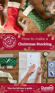 a christmas stocking is being made with the help of someone else to make it look like they are working on something