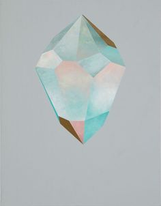 an abstract painting of a diamond on a gray background with pastel blue and pink colors