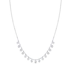 Embrace sophistication with our Dangle Diamond Necklace, a statement of timeless elegance. Meticulously crafted, this necklace features a captivating arrangement of round diamonds that gracefully dangle, catching the light with every movement. Luxury Round White Gold Drop Necklace, Luxury White Gold Round Drop Necklace, Luxury Round Diamond Drop Necklace, White Gold Dangle Necklaces In Fine Jewelry, White Gold Dangle Necklaces Fine Jewelry, White Gold Dangle Necklaces, Elegant Dangle Diamond Necklace For Formal Occasions, Anniversary Dangle Diamond Necklace, Elegant Formal Diamond Dangle Necklace