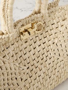 FERRAGAMO Studio raffia tote | NET-A-PORTER Porter Bag, Ferragamo Bag, Studio Bag, Like Green, Flat Dress Shoes, Gucci Eyewear, Raffia Bag, Woven Raffia, Fine Watches