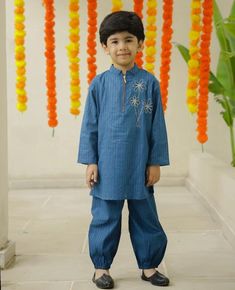 Blossom Breeze Kurta Set for Boys, Kurta with Trouser for Kids, Kurta Set For Wedding Party, Soft Cotton, Kurta Pyjama Set Traditional  Composition: 100% pure cotton cambric Features: Material: Soft, breathable cotton blend with lurex accents for a hint of sparkle Design: Beautiful floral embroidery on the front of the kurta Easy Access: Convenient zip opening for hassle-free dressing Set Includes: Embroidered kurta and matching pants, perfect for traditional events Occasion: Ideal for festivals, family gatherings, and special occasions Wash care Hand wash separately in cold water. Use mild detergent. Dry in shade. Festive Cotton Sets For Party, Traditional Cotton Pant Set For Wedding, Cotton Party Sets With Dabka Work, Cotton Party Sets For Diwali, Fitted Resham Embroidery Sets For Puja, Diwali Party Cotton Sets, Cotton Sets For Navratri Celebration, Fitted Pant Set For Wedding And Festivals, Cotton Wedding Sets With Dabka Details