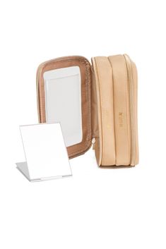 BÉIS 'The On The Go Essential Case' in Beige - Travel Case For Cosmetics & Toiletries Portable Rectangular Travel Cosmetic Storage Case, Compact Portable Cosmetic Bag For Travel, Compact Portable Travel Cosmetic Bag, Compact Travel Cases With Removable Pouch, Compact Travel Case With Removable Pouch, Compact Portable Travel Cosmetic Storage, Compact Portable Cosmetic And Toiletry Storage For Travel, Beige Travel Cosmetic Bag With Removable Pouch, Rectangular Travel Cosmetic Bag With Card Slots