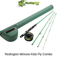 the redington minow kids fly combo is shown with fishing rods and reels