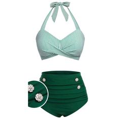 Stunning Retro Stage Green Halter Bikini Set, Women's Size Medium. Brand New With Tags. The 2-Piece Bathing Suit Features A High-Waisted Bottom Style And Is Made With A Blend Of Spandex And Polyamide, Ensuring A Comfortable And Stretchy Fit. The Adjustable Straps And Buckle Accent Provide A Flattering And Secure Fit, While The Slimming And Tummy Control Features Enhance Your Silhouette. This Swimsuit Is Perfect For Any Beach Or Pool Day, And With Its Pin-Up Marylin Monroe And Retro Vintage 40's Retro High Waist Swimwear For Vacation, Retro High-waist Swimwear For Vacation, Retro High Waist Swimwear For Pool, Retro High-waist Swimwear For Pool, Retro Fitted Lined Swimwear, Pinup Swimwear For Beach Season, Vintage Green Swimwear For Summer, Vintage Green Summer Swimwear, Vintage Fitted Halter Neck Swimwear