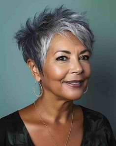 30 Stunning Short Hair With Layers Ideas - Glamour Corner Gray Hair Highlights Short Hair, Short Hair Grey Highlights, Short Hair Color 2023 Trends, Short Hair Styles Pixie Over 50, Very Short Hair Styles For Women, Short Spikey Hair For Women Over 50 Over 50 Pixie Haircuts, Highlight Hair Color Grey, Pixie Haircut Grey Hair, Short Spiky Hairstyles For Women Over 50