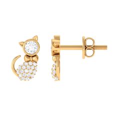 1/4 CT Diamond Cat Stud Earrings in Gold Diamond - ( HI-SI ) - Color and Clarity - Rosec Jewels Cat Stud Earrings, Diamond Cat, Romantic Valentines Day, Cat Earrings Studs, Valentines Day Date, Cubic Zirconia Earrings, Signature Jewelry, Earrings In Gold, Romantic Valentine