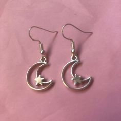 Novelty silver plated moon and star earrings  simple delicate design of moon and stars in simple silver plated  silver plated findings