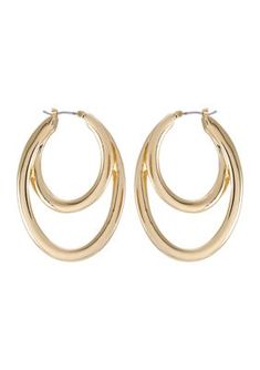 Designed in a double oval silhouette, these chic hoops from Vince Camuto add dimensional style to any outfit. | Vince Camuto Gold Double Oval Hoop Earrings Trendy Oval Metal Hoop Earrings, Trendy Oval Hoop Earrings, Oval Hoop Earrings, Gold Tone Metal, Vince Camuto, Gold Tones, Hoop Earrings, Gold