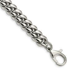 Ageless and classic, a domed curb chain is eye-catching and fashionable. The stainless steel solid links on this polished bracelet chain are approximately 12mm in width by 8.5-inches in length and closes with a fancy lobster clasp. Size: one size.  Color: Silver.  Gender: male.  Age Group: adult. Stainless Steel Texture, Curb Chain Bracelet, Packaging Gift, Stainless Steel Polish, Bow Jewelry, Bracelet Chain, Mens Accessories Jewelry, Yellow Gold Chain, Jewelry Companies