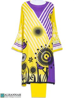 Sunny Silhouette Floral Cotton Blend Salwar Kameez in US Size 16/18 | SK1315 Sunny Yellow, Ready Made