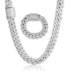 PRICES MAY VARY. Emesly Miami Cuban Link Chain Necklace & Bracelet Set - Necklace Length: 20 inches & Bracelet Length: 8 inches | Give a modern urban edge to a casual t-shirt, hoodie, or formal outfit. Material: This beautiful necklace and bracelet is white gold plated; is crafted to be durable for easy all-day wear and has a long-lasting brilliant hypoallergenic high polish finish. Made with Love: This unique and heartfelt product is beautifully packaged and makes for a perfect gift. Ideal for a sentimental surprise for any and all occasions: for Mom or Grandma on MotherÕs Day; Anniversary, Birthday or Wedding Celebration. 100% satisfaction money-back guarantee with hassle-free returns! Proudly American: We are an American owned and operated business! Emesly Miami Cuban Link Chain Necklac Silver Jewelry With Rope Chain Link, Silver Chain Link Jewelry With Rope Chain, Silver Rope Chain Jewelry, Silver Rope Chain Link Jewelry, Gold Silver Necklace, Miami Cuban Link Chain, Miami Cuban Link, Cuban Link Chain Necklaces, Miami Cuban