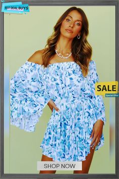 Blue Floral Off Shoulder Romper Off Shoulder Romper, Blue Floral, Off Shoulder, Shop Now, Rompers, Best Deals, Floral, Blue