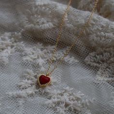 Tiny Red Heart Necklace, Dainty Heart Jewelry, Red Enamel Necklace, Gold Charm Necklace, Princess Jewelry, Coquette Aesthetic Necklace  ☽ 14K Gold Plated, Red Enamel Charm (8x10mm) ☽ This is a gold plated charm meaning that it requires extra care to keep its shine and color intact. Please follow these tips to make the charm last longer in its original condition: avoid wearing it to the beach, pool, shower, bathtub, hot tub; avoid it touching any lotions, creams, or sweat; take it off before goin